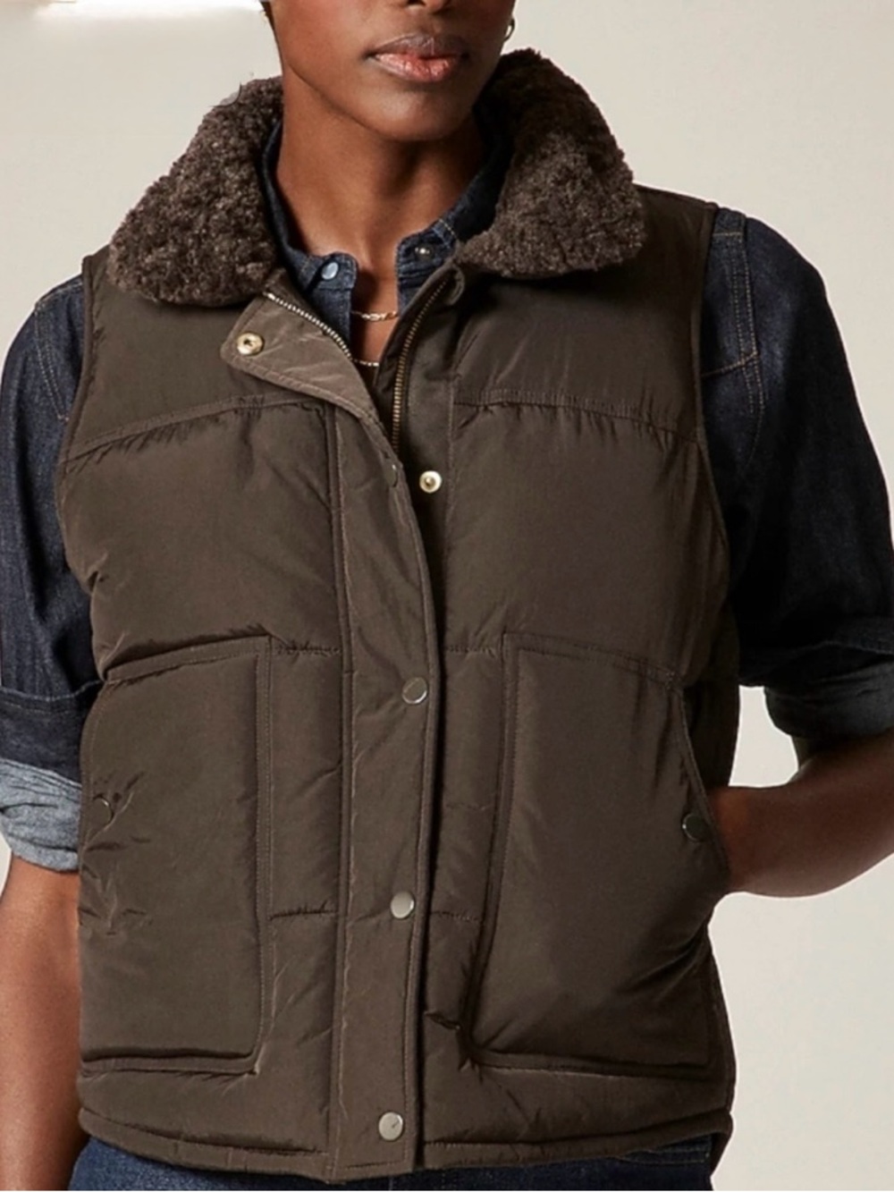 NWT J. Crew Puffer Vest PrimaLoft Mossy Brown
